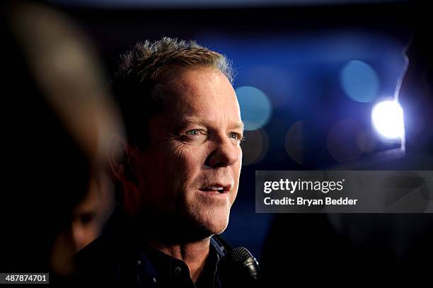 Actor Kiefer Sutherland attends 24: Live Another Day World Premiere Event for Fox on Intrepid Sea, Air & Space Museum on May 2, 2014 in New York City.