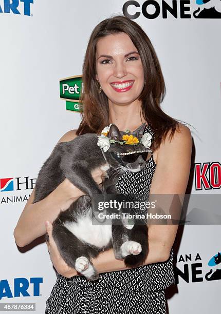 Breann Johnson and Bagel a.k.a. Sunglass Cat attend the MTAC 2015 Art Festival at The Autry National Center on September 11, 2015 in Los Angeles,...