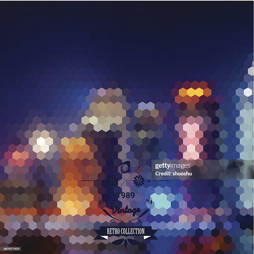 Abstract hexagon mosaic style Shanghai city in night background