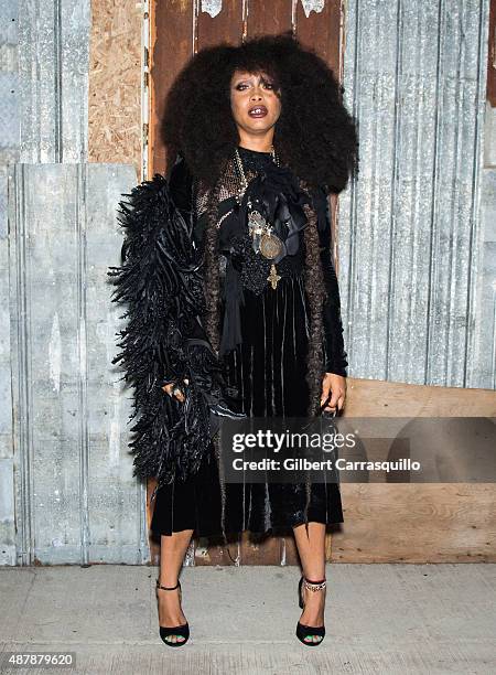 Singer-songwriter Erykah Badu is seen arriving at the Givenchy fashion show during Spring 2016 New York Fashion Week on September 11, 2015 in New...