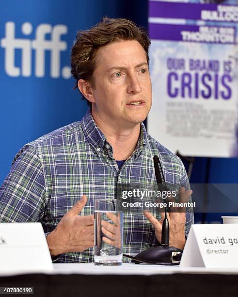 Director David Gordon Green speaks onstage during the "Our Brand Is Crisis" press conference at the 2015 Toronto International Film Festival at TIFF...