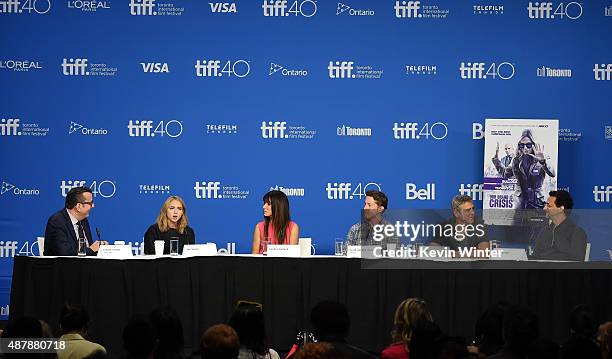 Moderator Richard Crouse, actress Zoe Kazan, actress/producer Sandra Bullock, director David Gordon Green, producers George Clooney and Grant Heslov...