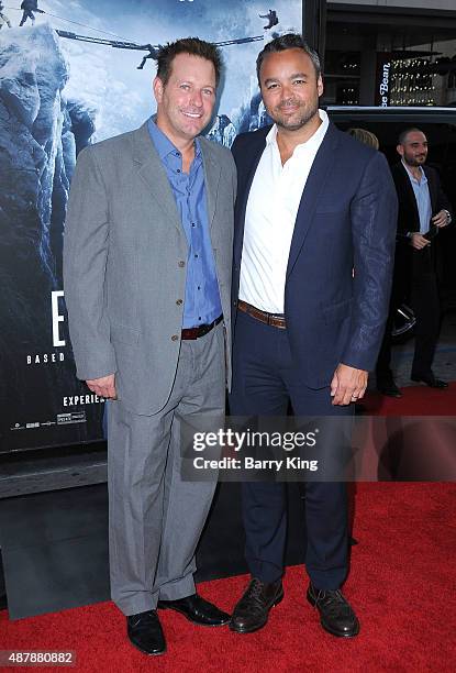 Producer Brian Oliver and producer Evan Hayes attend the Premiere Of Universal Pictures' 'Everest' at TCL Chinese 6 Theatres on September 9, 2015 in...