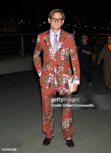 Hamish Bowles is seen arriving at the Givenchy fashion show during Spring 2016 New York Fashion Week on September 11, 2015 in New York City.