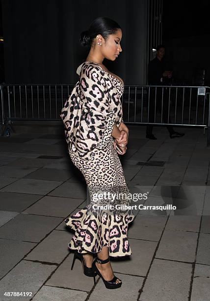 Rapper Nicki Minaj is seen arriving at the Givenchy fashion show during Spring 2016 New York Fashion Week on September 11, 2015 in New York City.