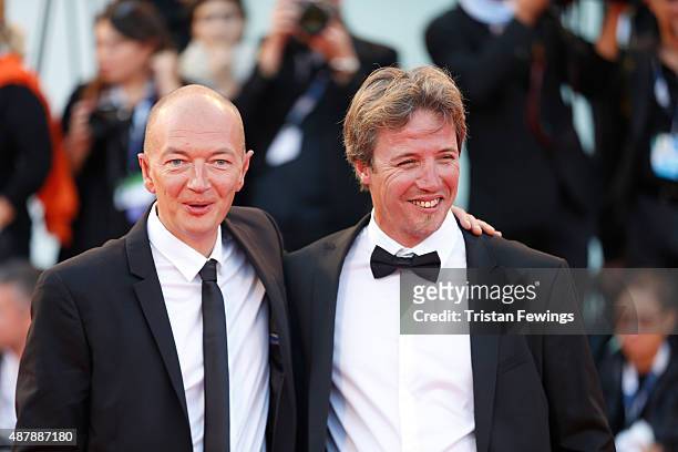 Samuel Collardey and Dominique Leborne attend the closing ceremony and premiere of 'Lao Pao Er' during the 72nd Venice Film Festival on September 12,...