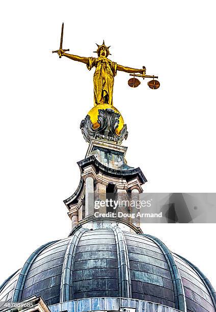 lady justice statue on top of old bailey - lady justice stock pictures, royalty-free photos & images