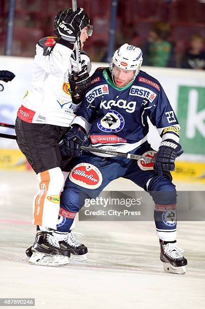 Markus Schlacher of EC VSV during the game between EC VSV and Dornbirner Eishockey Club on september 12, 2015 in Villach, Austria.