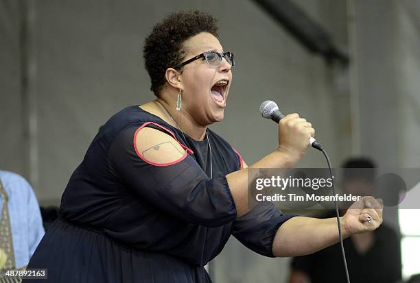 Brittany Howard of Alabama Shakes performs during Day 5 of the 2014 New Orleans Jazz & Heritage Festival at Fair Grounds Race Course on May 2, 2014...