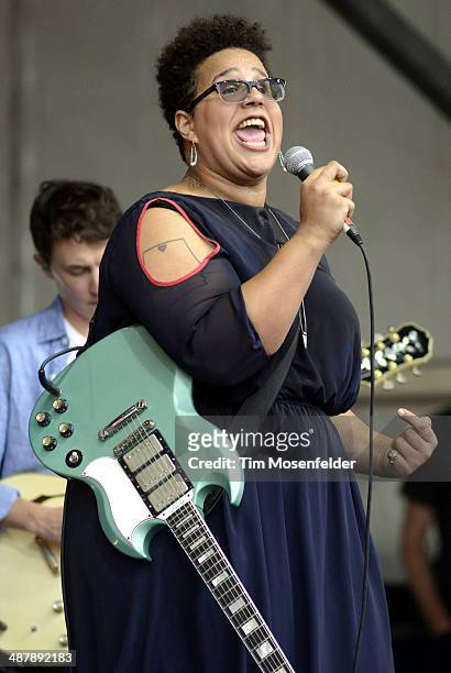 Brittany Howard of Alabama Shakes performs during Day 5 of the 2014 New Orleans Jazz & Heritage Festival at Fair Grounds Race Course on May 2, 2014...