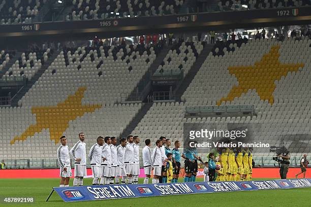 General view of the stadium without fans during the Serie A match between Juventus FC and AC Chievo Verona at Juventus Arena on September 12, 2015 in...