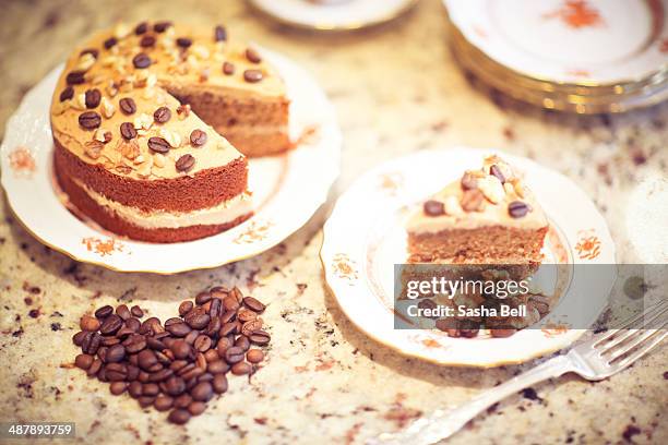 coffee cake - coffee walnut cake stock pictures, royalty-free photos & images