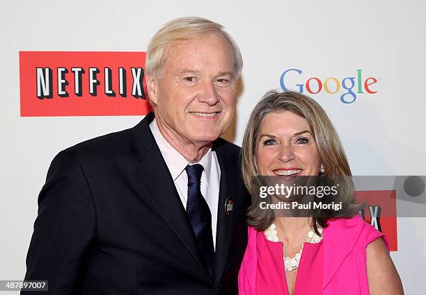 Journalist Chris Matthews and Kathleen Matthews walk the red carpet at Google/Netflix White House Correspondent's Weekend Party at United States...