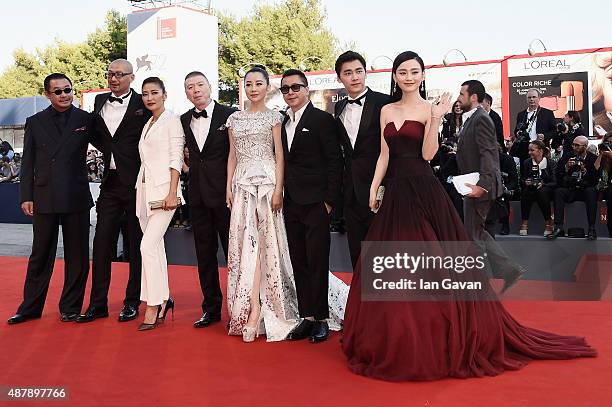 Liu Hua, Guan Hu, Jing Liang, Feng Xiaogang, Xu Qing, guest, Li Yifeng, attends the closing ceremony and premiere of 'Lao Pao Er' during the 72nd...