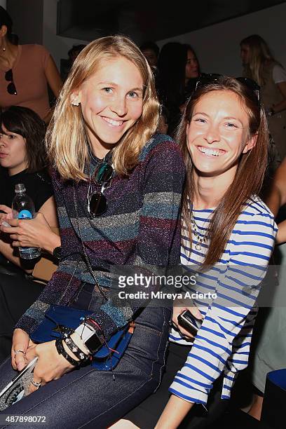 Jessica Minkoff and Mallory Schlau attend the Dion Lee fashion show during Spring 2016 MADE Fashion Week at Milk Studios on September 12, 2015 in New...