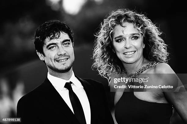 Riccardo Scamarcio and Valeria Golino attend the closing ceremony and premiere of 'Lao Pao Er' during the 72nd Venice Film Festival on September 12,...