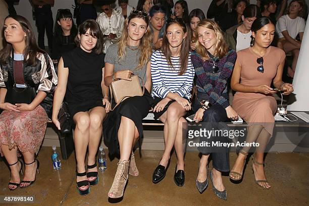 Tara Lamont-Djite, Megan Reynolds, Mallory Schlau and Jessica Minkoff attend the Dion Lee fashion show during Spring 2016 MADE Fashion Week at Milk...