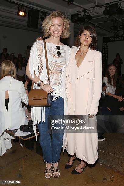 Zanita Whittington and Talisa Sutton attend the Dion Lee fashion show during Spring 2016 MADE Fashion Week at Milk Studios on September 12, 2015 in...
