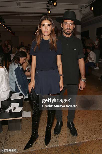Patricia Manfield and Giotto Calendoli attend the Dion Lee fashion show during Spring 2016 MADE Fashion Week at Milk Studios on September 12, 2015 in...