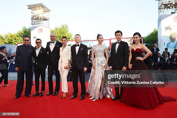 Liu Hua, Guan Hu, Jing Liang, Feng Xiaogang, Xu Qing, guest, Li Yifeng, attends the closing ceremony and premiere of 'Lao Pao Er' during the 72nd...