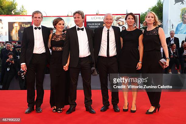 Gregoire Debailly , Samuel Collardey and Dominique Leborne and guests attend the closing ceremony and premiere of 'Lao Pao Er' during the 72nd Venice...
