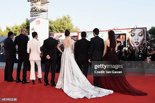 Liu Hua, Guan Hu, Jing Liang, Feng Xiaogang, Xu Qing, guest, Li Yifeng, attends the closing ceremony and premiere of 'Lao Pao Er' during the 72nd...