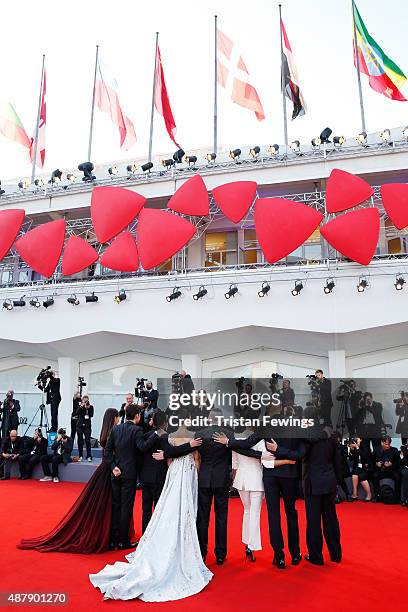 Liu Hua, Guan Hu, Jing Liang, Feng Xiaogang, Xu Qing, guest, Li Yifeng, attends the closing ceremony and premiere of 'Lao Pao Er' during the 72nd...