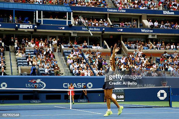 Flavia Pennetta of Italy celebrates after defeating Roberta Vinci of Italy during their Women's Singles Final match on Day Thirteen of the 2015 US...
