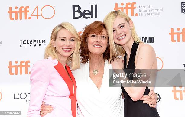 Actresses Naomi Watts, Susan Sarandon and Elle Fanning at the premiere of ABOUT RAY in Toronto, hosted Audi and Piper Heidsieck with Entertainment...