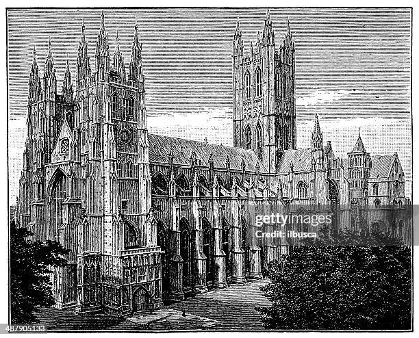 antique illustration of canterbury cathedral - canterbury england stock illustrations