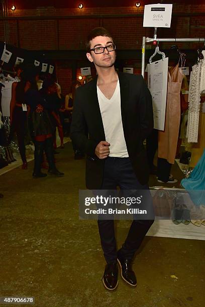 Christian Siriano prepares backstage just before the start of Christian Siriano during Spring 2016 New York Fashion Week at ArtBeam on September 12,...