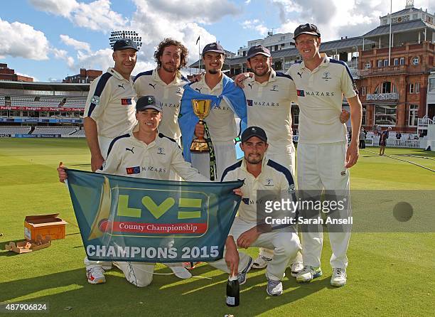 Yorkshire's bowling attack James Middlebrook, Ryan Sidebottom, Jack Brooks, Tim Bresnan, Steve Patterson, Matthew Fisher and Will Rhodes with the LV...