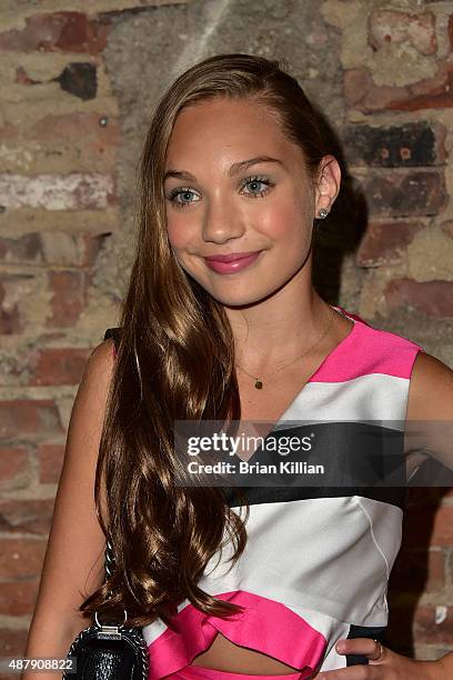 Maddie Ziegler poses backstage just before the start of the Christian Siriano show during Spring 2016 New York Fashion Week at ArtBeam on September...