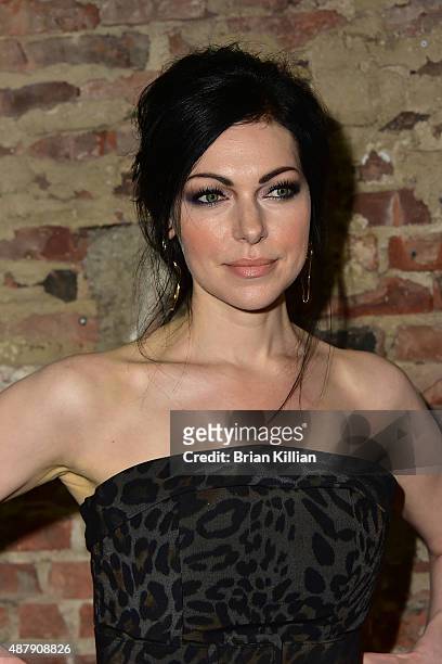 Laura Prepon poses backstage just before the start of the Christian Siriano show during Spring 2016 New York Fashion Week at ArtBeam on September 12,...