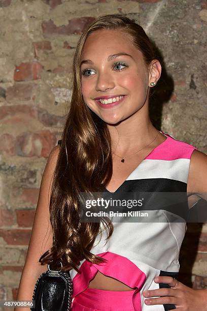 Maddie Ziegler poses backstage just before the start of the Christian Siriano show during Spring 2016 New York Fashion Week at ArtBeam on September...