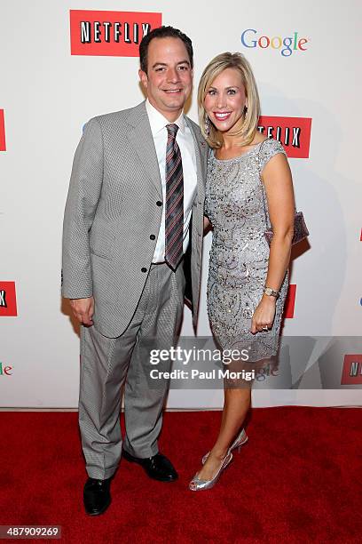 Republican National Committee Chairman Reince Priebus and Sally Priebus walk the red carpet at Google/Netflix White House Correspondent's Weekend...