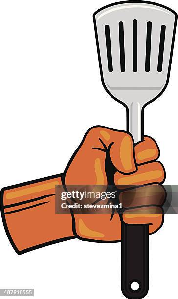 fist with spatula - hand holding hot dog stock illustrations
