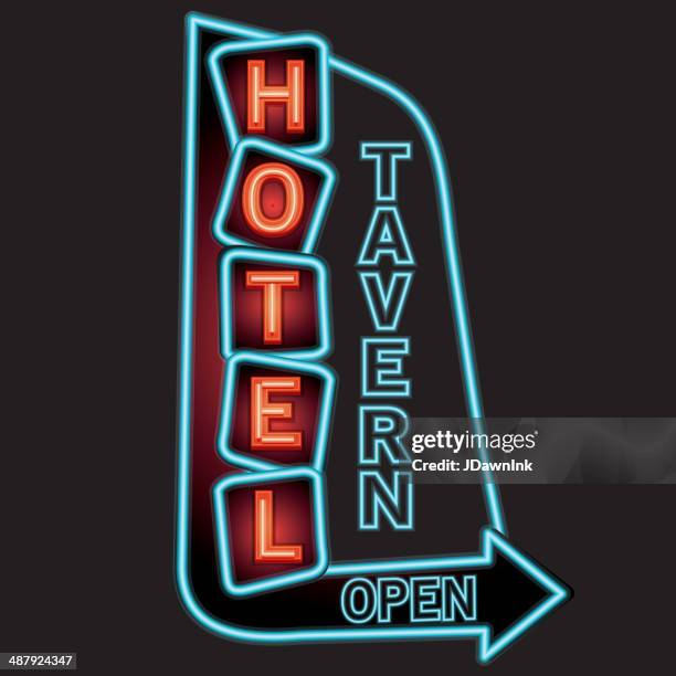 late night retro hotel neon sign - motel stock illustrations