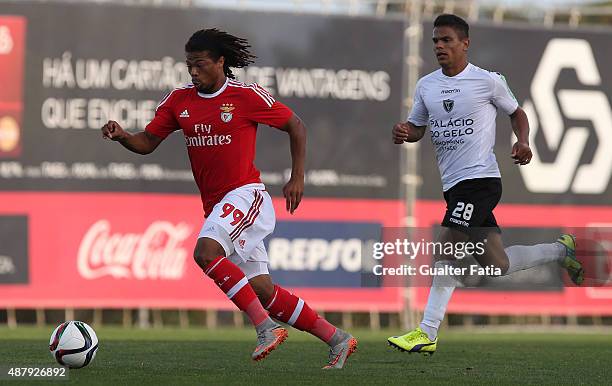 Benfica II's forward Hildeberto Pereira with Academica de Viseu's midfielder Alex Porto in action during the Primeira Liga match between SL Benfiva...