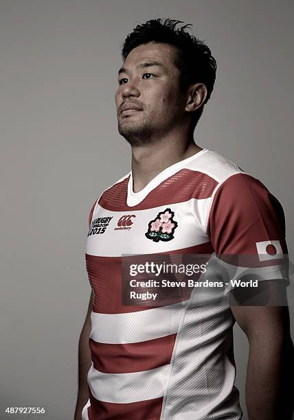 Toshiaki Hirose of Japan poses for a portrait during the Japan Rugby World Cup 2015 squad photo call in Brighton on September 12, 2015. Photo by...