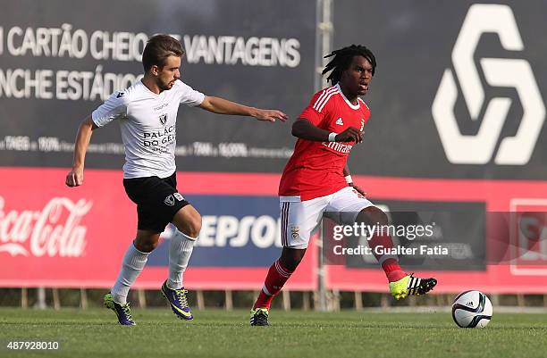 Benfica II's midfielder Renato Sanches with Academica de Viseu's Joao Ricardo in action during the Primeira Liga match between SL Benfiva II and...