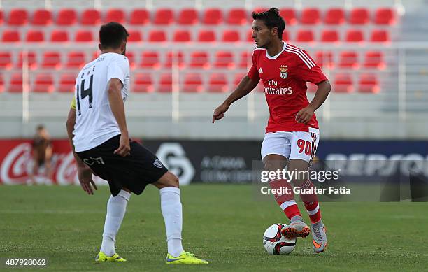 Benfica II's forward Joao Carvalho in action during the Primeira Liga match between SL Benfiva II and Academica de Viseu at Caixa Futebol Campus on...