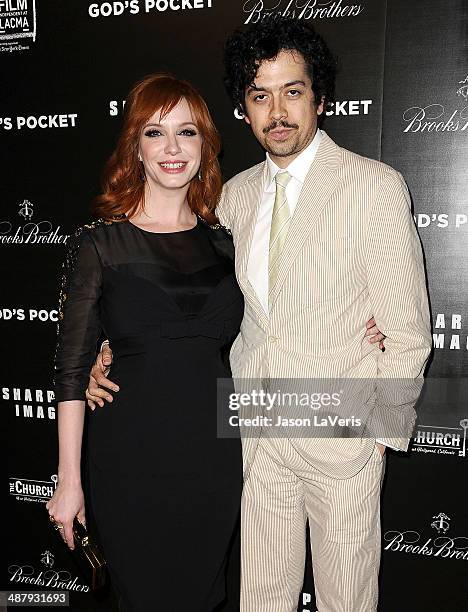 Actress Christina Hendricks and actor Geoffrey Arend attend the premiere of "God's Pocket" at LACMA on May 1, 2014 in Los Angeles, California.