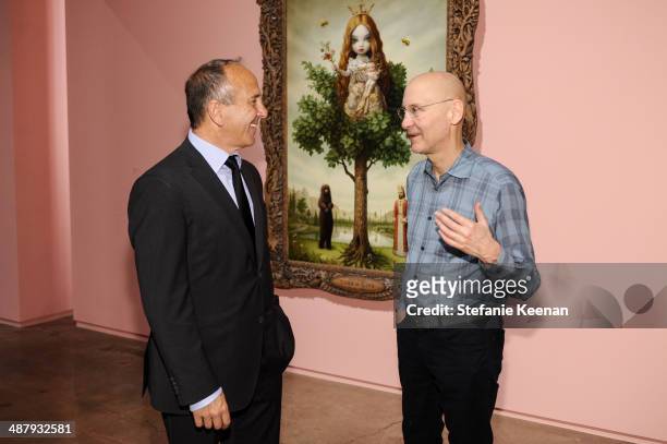 Michael Kohn and Alan Hergott attend Kohn Gallery Grand Opening And Inaugural Exhibition: Mark Ryden: Gay Nineties West on May 2, 2014 in Los...