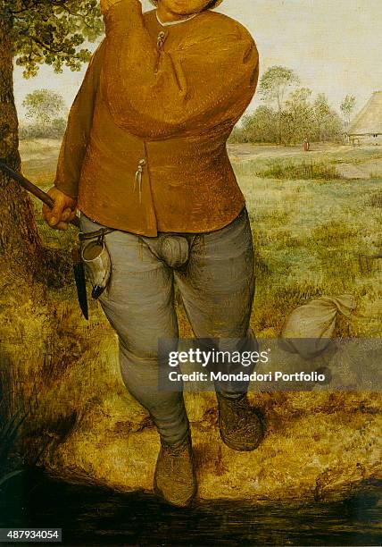 The Nest Thief , by Pieter Bruegel the Elder 16th Century, oil on board 3 x 68,3 cm Austria, Vienna, Kunsthistorisches Museum. Detail. A male figure,...