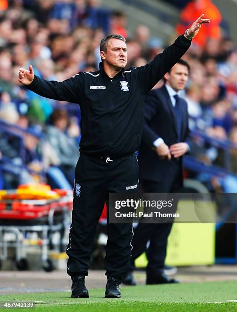 Lee Clark manager of Birmingham City signals during the Sky Bet Championship match between Bolton Wanderers and Birmingham City at Reebok Stadium on...