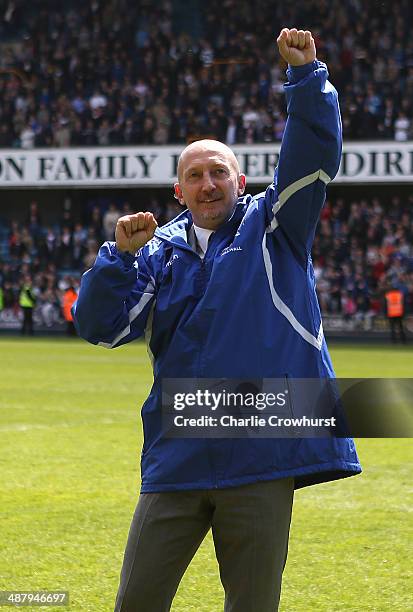 Millwall manager Ian Holloway completes a lap of honour after keeping Millwall safe from relegation during the Sky Bet Championship match between...