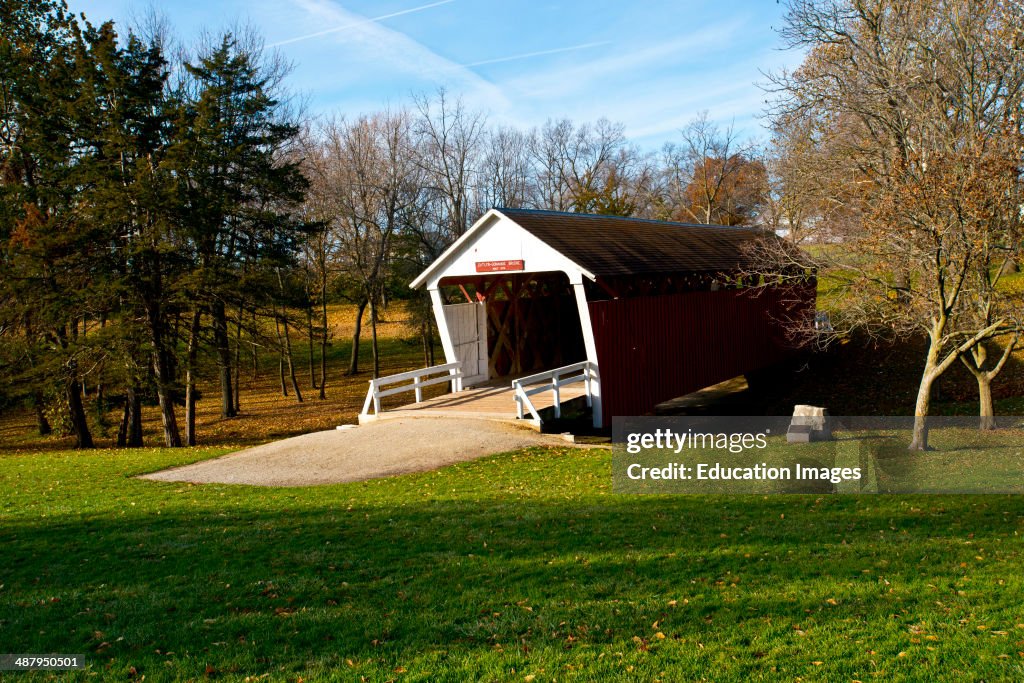 Iowa, Winterset, Cutler-Donahoe Covered Bridge in City Park over North River at Bevington