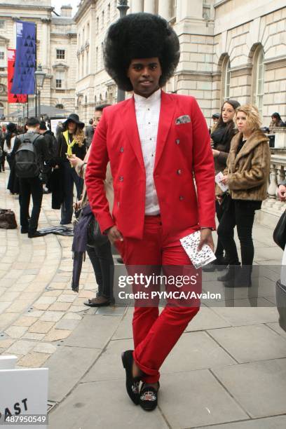 Street fashion portrait. London Fashion Week, Somerset House, February 2012.