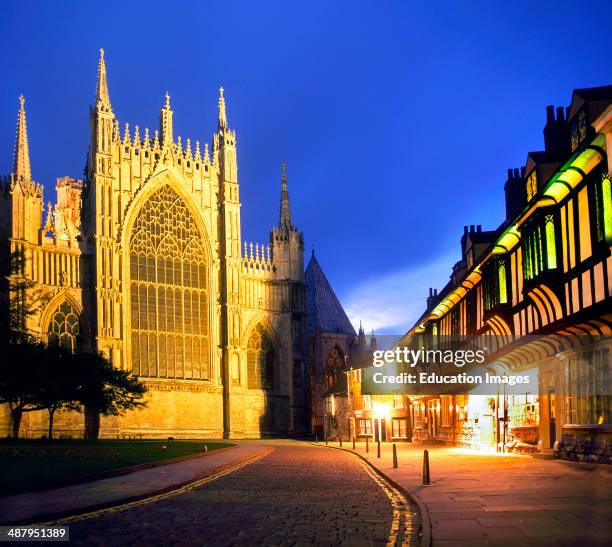 Floodlit East Gable Of York Minster Cathedral At DuskCity Of York, Yorkshire, England.